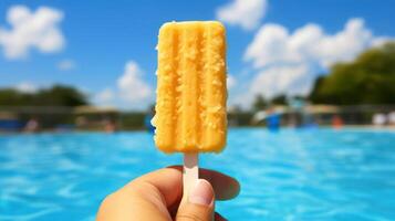 Refreshing popsicle on a sunny day by the pool. photo