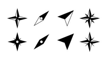 Isolated Compass symbol, Direction, GPS and Map Black icon set, Navigation graphic elements and illustration in Retro style, Editable vector