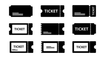 Ticket icon set, Convert, Movie and Festival ticket symbol, Isolated Black Clip art, Entertainment graphic elements for Decoration in Midern minimal style, Business and Web banner elements. vector
