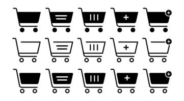 Isolated Black Shopping cart icon set, Marketing, Purchase, Buy, Business graphic elements symbol in Mdern minimal style, E-commerce sign and illustration, Ediitable vector
