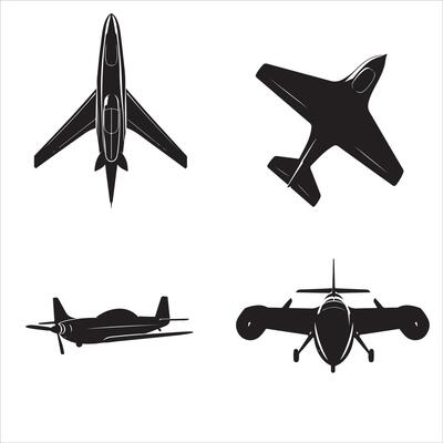 Four different types of airplanes on a white background