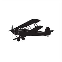 A black and white illustration of a small airplane vector