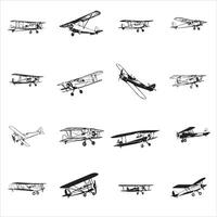 A set of different types of planes, including a biplane vector