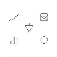 A set of icons that include a funnel, a bar graph, and a clock vector