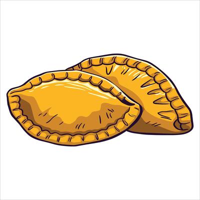 Curry puff and empanada illustration. Ideal for fast food menus, bakery items, and international cuisine concepts.