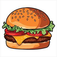 Delicious hamburger with juicy details. Ideal for food logos, quick service menus, and product packaging concepts. vector