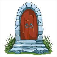 Cartoon stone arch entrance illustration. Open door design ideal for mystical and entryway concepts. vector