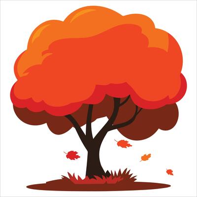 Autumn tree with yellow orange fall foliage in cartoon style. Perfect for seasonal landscapes, park scenery, and forest backgrounds.