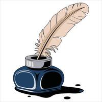 Ink with feather illustration.Classic writing implement graphic perfect for stationery and creative themes. vector