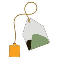 Labeled teabag isolated on white. Simple top down view ideal for drink icons, tea product designs and hot beverage concepts. vector