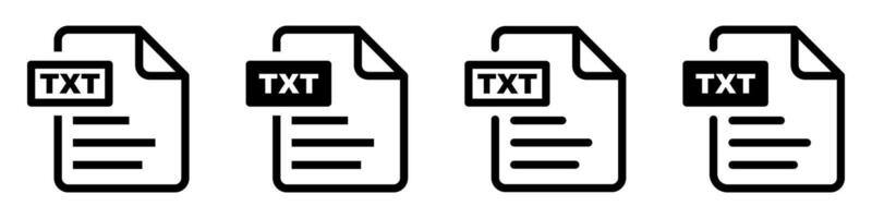 Collection TXT file icons in various styles, representing plain text document formats. vector