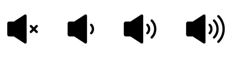 Speaker volume icons. No sound and low to max sound volume. Black line on white background. Sound control icons. vector