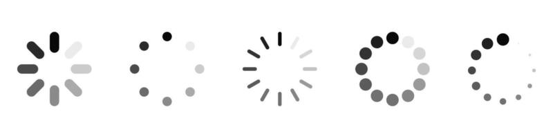 Loading Circle Set. Progress Icons. Round Loaders. Black and White Graphics. Spinning Symbols. Website Design. Wait Signs. Cycle Animation. vector