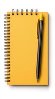 Notebook with pen isolated on white background photo