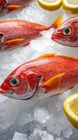 A group of red fish with lemons on ice photo