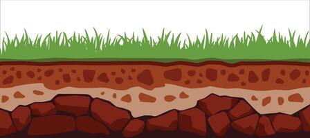 Soil layers surface horizons upper earth structure mixture of organic matter minerals. Dirt underground clay layer under green grass. vector