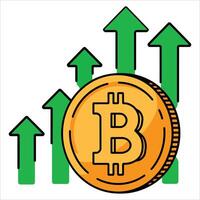 Bitcoin price value rising in stock market with increased demand, skyrocketing upward trend illustration. Cryptocurrency and cyber currency investment element. vector