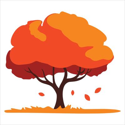 Cartoon autumn tree featuring yellow orange fall leaves. Ideal for seasonal designs, forest landscapes, and park background illustrations.