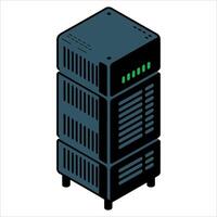 Modern server rack illustration.Detailed data center setup with computer hardware, network storage, and tech equipment for IT themes. vector