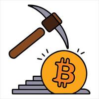 Bitcoin mining pickaxe , symbolizing crypto extraction. Great for blockchain tech and digital currency concepts. vector