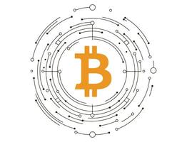 Bitcoin integrated with circuit board. Perfect for crypto tech, digital finance, and blockchain themes. vector