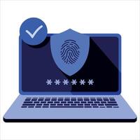 fingerprint password illustration featuring security symbols. Perfect for biometric login systems, touch ID verification, and cybersecurity themed visuals. vector