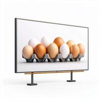 A large tv screen with eggs in a tray photo