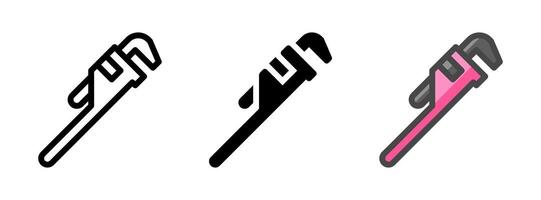Multipurpose Pipe Wrench Icon in Outline, Glyph, Filled Outline Style vector