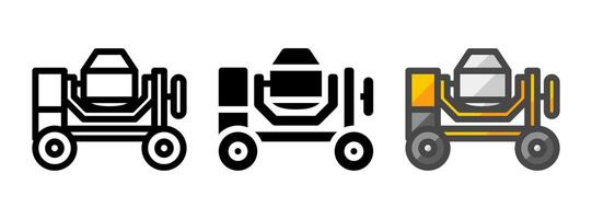 Multipurpose Concrete Mixer Icon in Outline, Glyph, Filled Outline Style vector