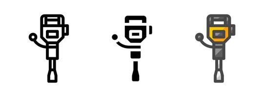 Multipurpose Jackhammer Icon in Outline, Glyph, Filled Outline Style vector