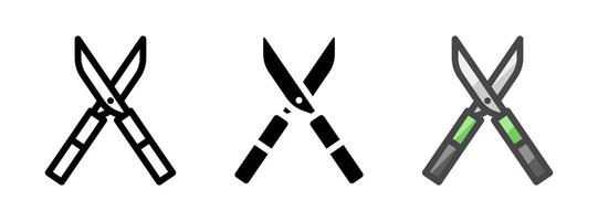 Multipurpose Long Pruning Shears Icon in Outline, Glyph, Filled Outline Style vector
