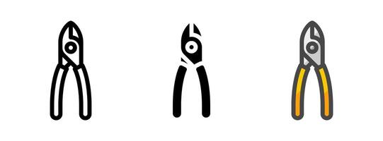 Multipurpose Diagonal Pliers Icon in Outline, Glyph, Filled Outline Style vector