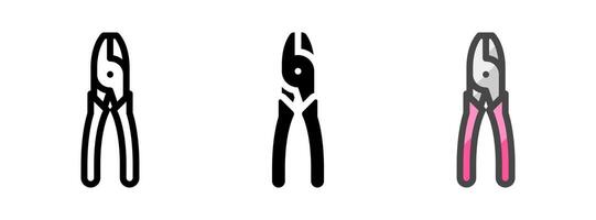 Multipurpose Linemans Pliers Icon in Outline, Glyph, Filled Outline Style vector