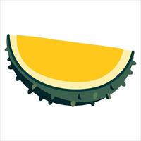 of a ripe durian piece isolated on white background. Strong smelling tropical fruit ideal for food blogs and exotic ingredient designs. vector