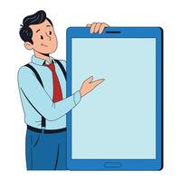 illustration of business professional with tablet. Modern professional design perfect for tech presentations and office concept visuals. vector