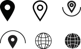 High Quality GPS Map Pin Icons Set with Location Markers and Globe Symbols for Navigation Design vector