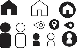 Minimalist User Interface Icons with Home, Person, Eye, and Location Symbols Collection vector