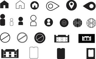 Complete User Interface Icon Pack with Location, User, Home, Globe and Restriction Signs vector