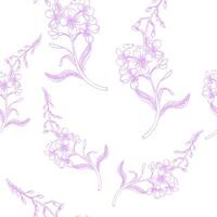 Medical herb flowers seamless pattern with filed ivan tea flowers illustration. Lilac engraving background with floral elements, elegant clipart for packing,wedding textile, fabric design vector