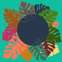 circular frame for text with palm trees. Round frame with dark background drawn by hand. Palm leaves in a circle vector