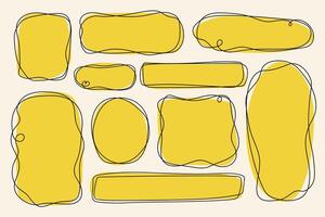 Yellow abstract hand drawn shapes with sketch style outline doodles modern geometric frames artistic irregular blobs isolated vector