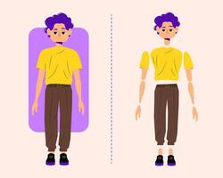 Set of cartoon characters guy with different poses and editable parts for animation or game design vector