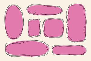 Set of organic shapes in pink color with hand drawn frame. Pink abstract freeform shapes with sketch style outline creative spots vector