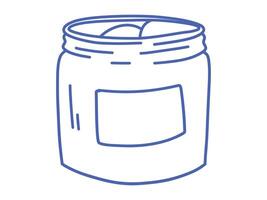 Simple Doodle Open Glass Jar without Lid in Blue Outline. isolated Illustration of Transparent Storage Container vector