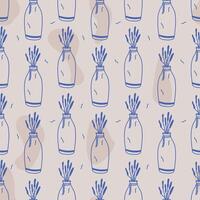Minimal doodle hand drawn seamless pattern, decorative vase with cattail plants. Simple boho home decor element for interior design, posters, cards, or digital use. vector