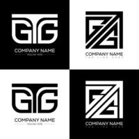 GTG minimalist and classic logo set design. GTG flat and simple style with black and white color variation letter logo set in one artboard. vector