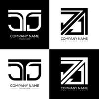 JTJ minimalist and classic logo set design. JTJ flat and simple style with black and white color variation letter logo set in one artboard. vector