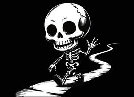 A joyful skeleton walking with a smile on its face. vector