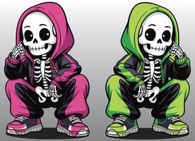 A playful female skeleton crouching. vector