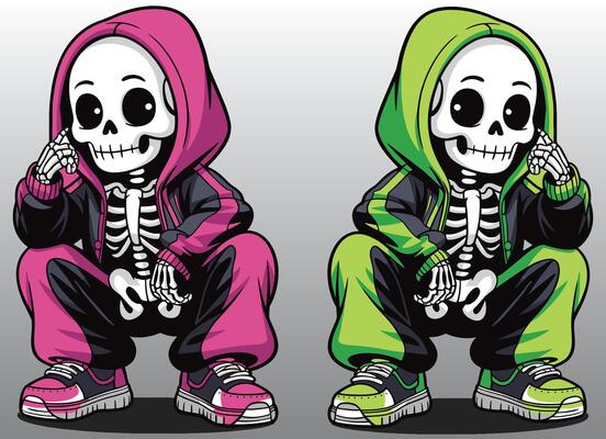 A playful female skeleton crouching.